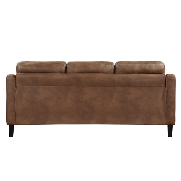 English Elm Brown Mallory Polished Microfiber Sofa with Button Tufting, Contoured Arms & Solid Wood Frame — 77" Casual Living Room Seating B011P206276