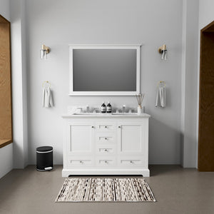 English Elm White 48-in Double Bath Vanity with Soft-Close Drawers, Solid Wood Frame, Fully Assembled Storage Solution B2731P258171