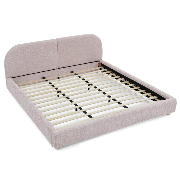 English Elm King Platform Bed Fully Upholstered in Plush Chenille with Low Profile Modern Frame Pink W487S00476