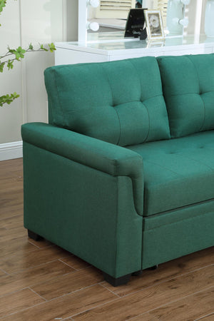 English Elm Jardin Reversible L-shaped Sectional Sleeper Sofa with Chaise Storage and Tufted Fabric Green B2749S00008