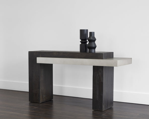 Sunpan Herriot Console Table – Stunning Contemporary Design with Unique Concrete Finish for Indoor & Outdoor Use Dark Brown / Grey