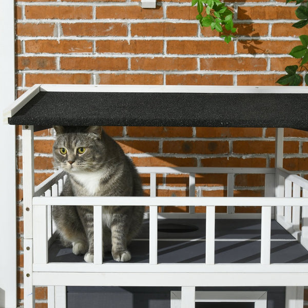 English Elm Pawhut Wooden Multi-Level Cat House - Cozy Outdoor Feral Shelter With Escape Doors & Roof, Grey W2225P217564-GIGA