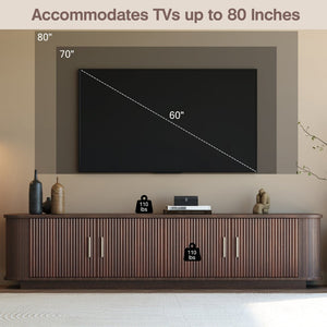 English Elm 70-inch Media Console with Sliding Groove Doors Solid Pine Legs and Cable Management N710P427898P