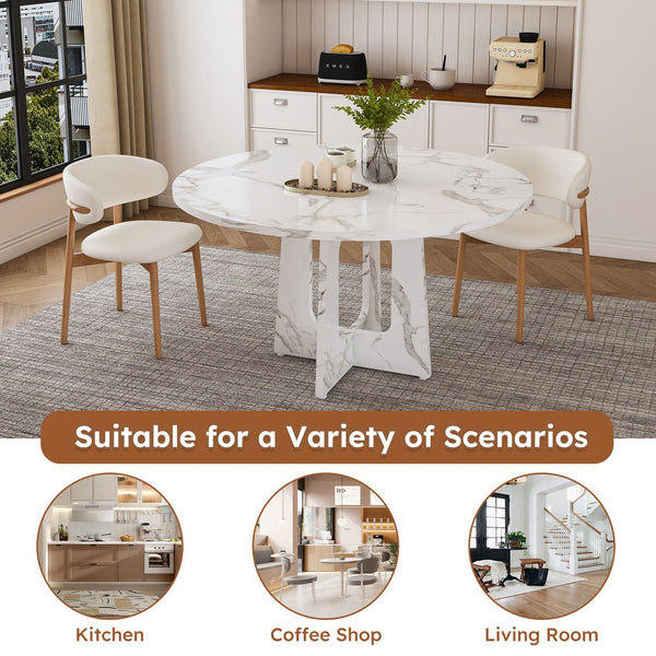 English Elm 47.24" Round Dining Table - Marble White Farmhouse MDF Top, 300lb Capacity, Easy Tool-Free Assembly, Stable for 4-6 Guests W2700P331236