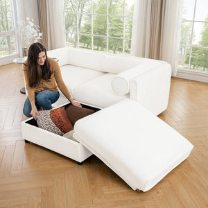 English Elm Stylish White Chenille 2-Seater Loveseat With Hidden Storage, Ergonomic Support, And Modern Design W714S01035-GIGA