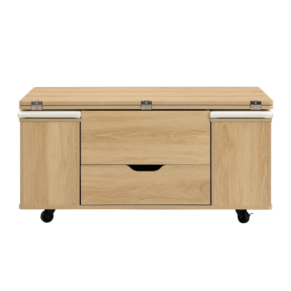 English Elm Christopher Knight Home® - Multi-Functional Lift-Top Coffee Table with Hidden Storage, 4 Stools, Lockable Casters & Desk Space Natural+White N770P309783N