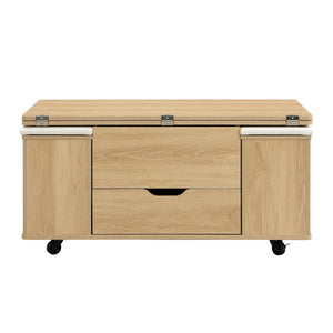 English Elm Christopher Knight Home® - Multi-Functional Lift-Top Coffee Table with Hidden Storage, 4 Stools, Lockable Casters & Desk Space Natural+White N770P309783N