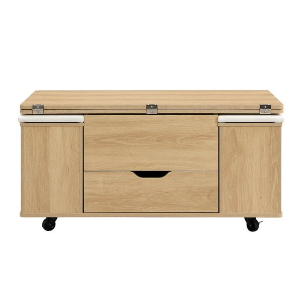 English Elm Christopher Knight Home® - Multi-Functional Lift-Top Coffee Table with Hidden Storage, 4 Stools, Lockable Casters & Desk Space Natural+White N770P309783N
