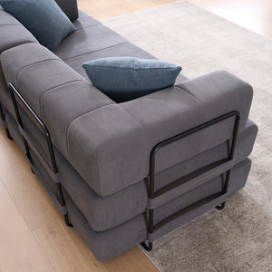 English Elm Folding Sofa Bed with Corduroy Cover, 78.5" Convertible Futon Couch, No-Assembly Foam Spring Mattress, Compact Sleeper for Living Room Grey W2915P276678