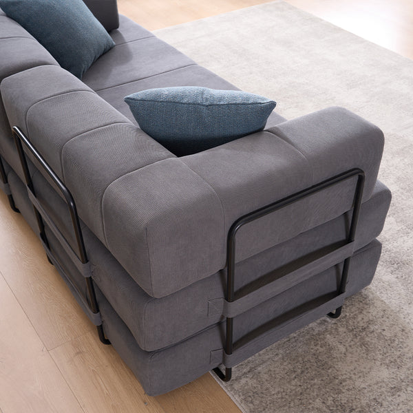 English Elm Folding Sofa Bed with Corduroy Cover, 78.5" Convertible Futon Couch, No-Assembly Foam Spring Mattress, Compact Sleeper for Living Room Grey W2915P276678