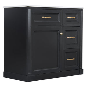 English Elm 36 Inch Bathroom Vanity With Sink & Soft-Close Drawers - Modern Black Cabinet For Smart Storage N725P336549B