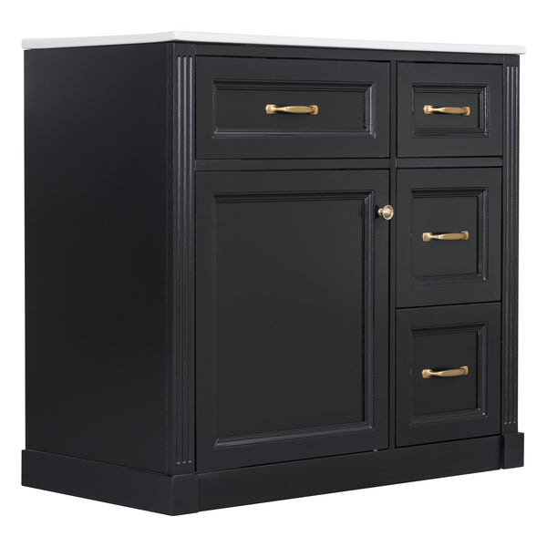 English Elm 36 Inch Bathroom Vanity With Sink & Soft-Close Drawers - Modern Black Cabinet For Smart Storage N725P336549B