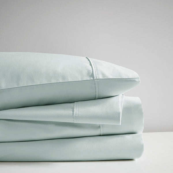 JLA Home Madison Park - Deep Organic Cotton Sheet Set 300TC Sateen — Ultra-Soft Breathable Deep-Pocket Fit to 18" (OEKO-TEX) Aqua MP20-8252