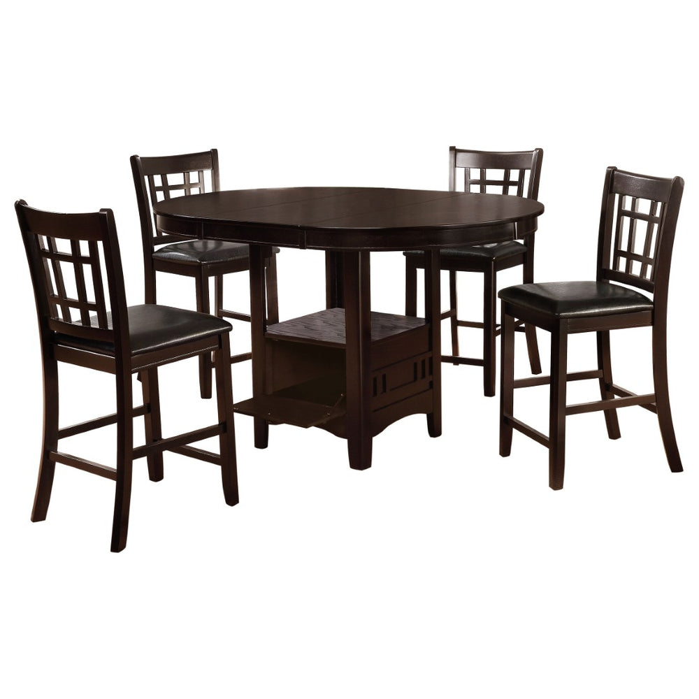 English Elm Danford Espresso Pedestal Counter Dining Set with Storage Base and Leatherette Stools B062S01104
