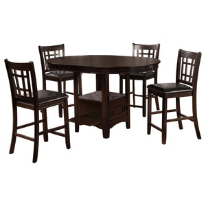 English Elm Danford Espresso Pedestal Counter Dining Set with Storage Base and Leatherette Stools B062S01104
