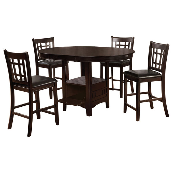 English Elm Danford Espresso Pedestal Counter Dining Set with Storage Base and Leatherette Stools B062S01104