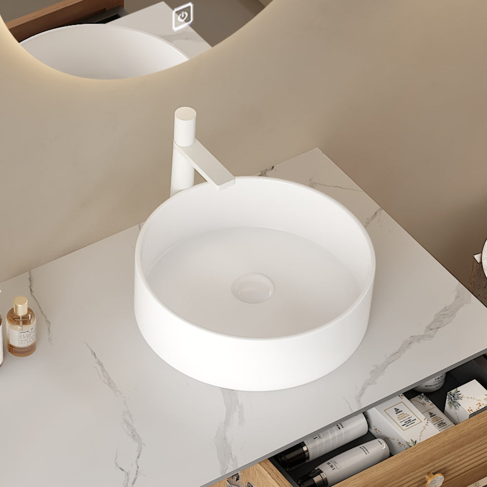 English Elm MUNIN Round 16" Ceramic Vessel Sink for Countertops — Glossy White Durable Basin, Easy-Clean Finish W2615P200021