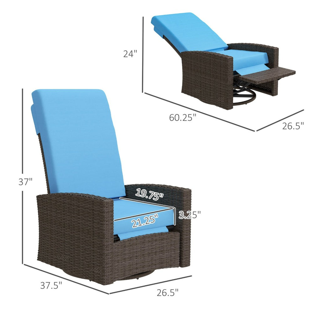 English Elm Swivel Recliner Outdoor Wicker Chair with Footrest Pe Rattan Patio Lounge Seat T3971P444314
