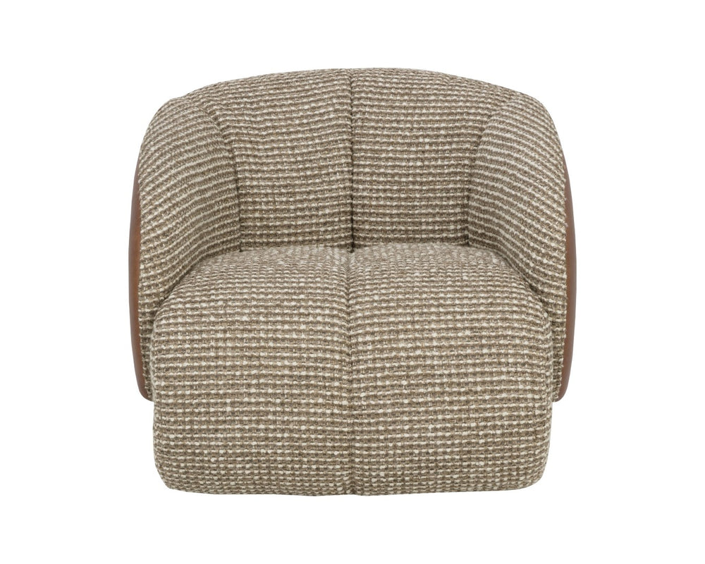 Sunpan CAMIE Swivel Lounge Chair - Luxurious Torched Meringue Fabric & Cognac Leather for Modern Elegance 112768