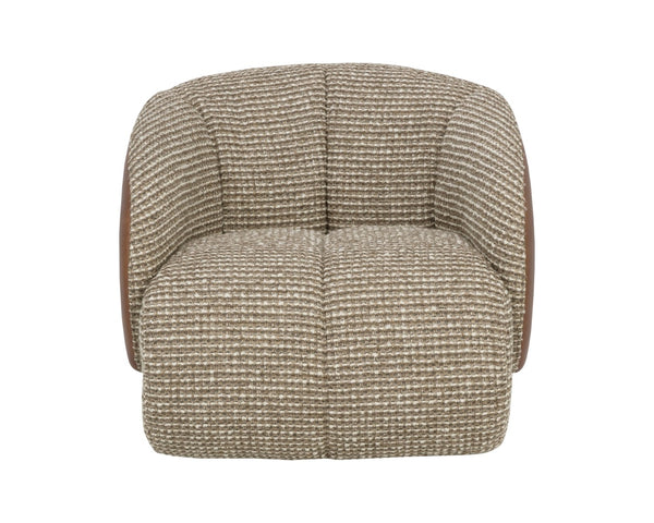 Sunpan CAMIE Swivel Lounge Chair - Luxurious Torched Meringue Fabric & Cognac Leather for Modern Elegance 112768