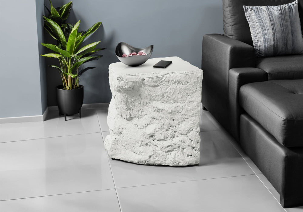 English Elm Accent Table Sculptural Stone Inspired Magnesium Oxide Indoor Outdoor Modern White B2710P461687