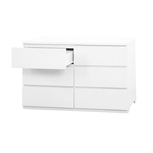 English Elm 6 Drawer Storage Cabinet White — Stylish 6-Drawer Dresser wavy fronts, spacious organizer for bedroom, hallway, entryway, living room W409P270435