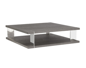 Sunpan DARIA Coffee Table - Modern Smoked Oak & Polished Stainless Steel Centerpiece with Storage Shelf 107804