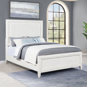 English Elm Inverness Distressed White Queen Bed with Padded Upholstered Headboard, Cottage Farmhouse Charm and Cozy Design B062S01343