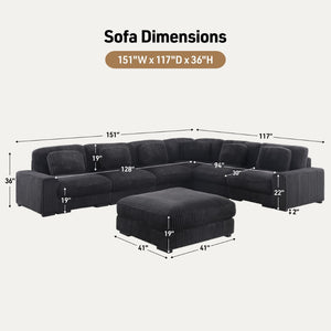 English Elm Sloane 151"W Charcoal Corduroy L-Shaped Modular Sectional Sofa & Ottoman For Stylish Comfort B061S00918-GIGA