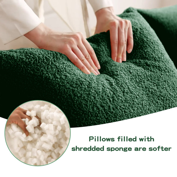 English Elm Boneless Sofa - 3-Seat Teddy Fabric Comfort, No Assembly, Ergonomic Design, Non-Slip Base, Green W714S01441