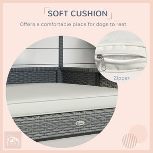 English Elm Pawhut Wicker Dog House With Canopy, Water-Resistant Cushion For Stylish Indoor-Outdoor Comfort W2225P173749-GIGA