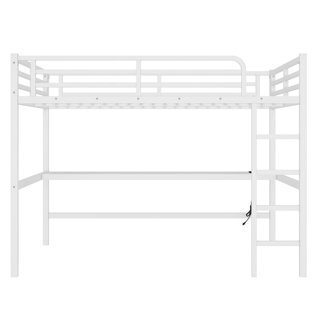 English Elm Metal Queen Loft Bed With Integrated Desk, Led Lights, Power Outlet – Stylish Space-Saver Solution W1580S00139