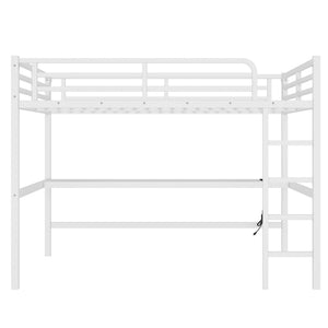 English Elm Metal Queen Loft Bed With Integrated Desk, Led Lights, Power Outlet – Stylish Space-Saver Solution W1580S00139