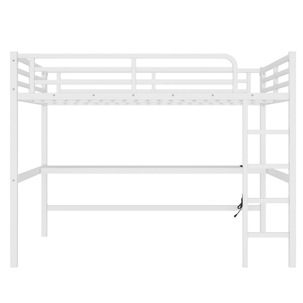 English Elm Metal Queen Loft Bed With Integrated Desk, Led Lights, Power Outlet – Stylish Space-Saver Solution W1580S00139