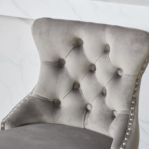 English Elm Swivel Velvet Barstool with Tufted Back, 360° Swivel, Plush Foam & Steel Spring Seat, Sturdy Wood Frame (Set of 2) Gray W1143P241330