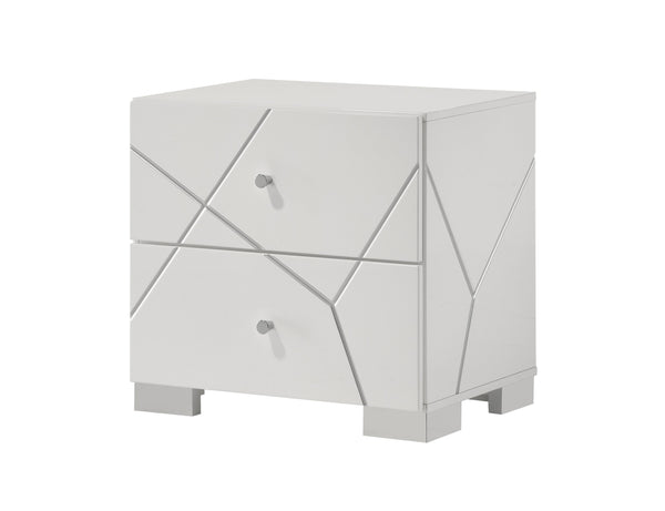 English Elm 1pc Nightstand with Two Drawers and Beveled Mirror Accents, Solid Wood Construction, Chic Storage White 26.5 L x 19.5 W x 24 H B2741P323487