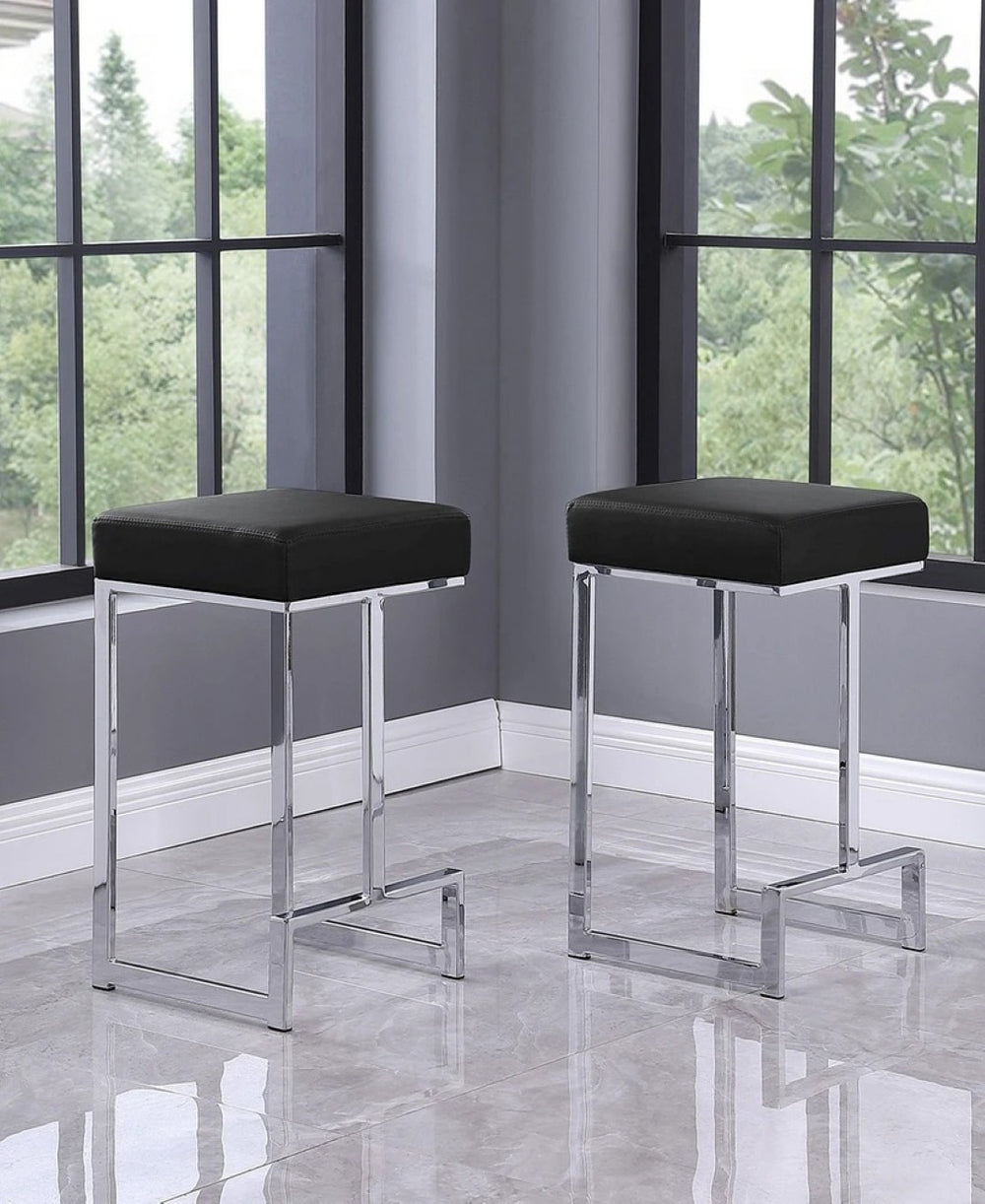 English Elm 25 in Backless Faux Leather Counter Stools with Polished Silver Pedestal Base Set of 2 Black B011P496842