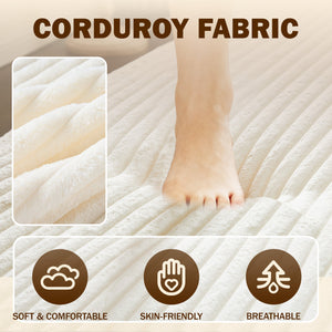 English Elm Modern Full Size Folding Sofa Bed with Plush Corduroy, 2 Pillows, 15" Foam Mattress, No Assembly Required Beige+White W1885P347080