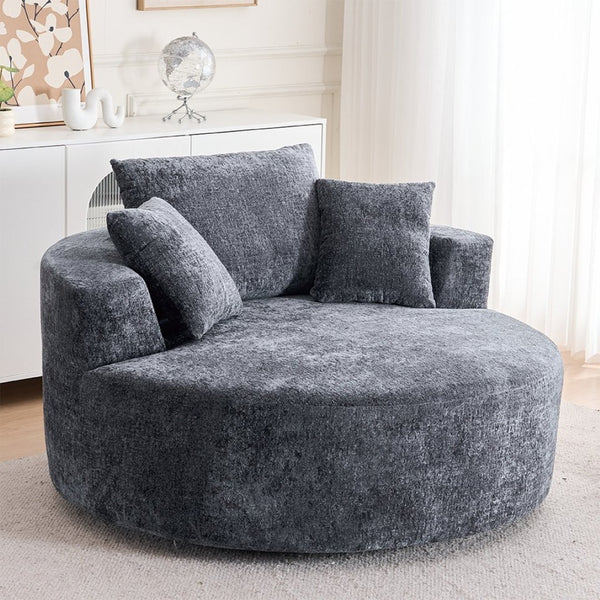 English Elm Round Swivel Barrel Chair Plush Chenille Upholstery Cozy Accent Seat for Any Room Grey W2915P338891