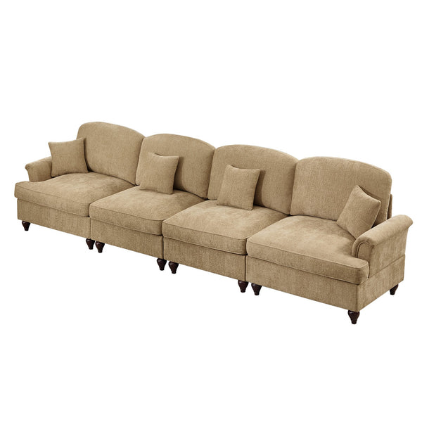 English Elm Elegant Mid Century 4-Seater Sofa Couch With Removable Pleat Skirts, Flared Arms & Cozy Chenille Design W3041S00249