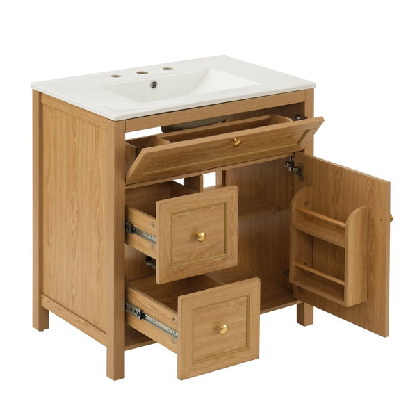 English Elm 30 Inch Fluted Freestanding Bathroom Vanity Solid Wood Soft Close Spa Style W5278S00002
