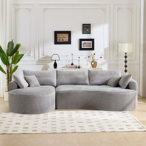 English Elm 124.5-inch Curved Chenille Sectional Sofa with Pillows Deep Seat Living Room Couch Grey W3612S00033