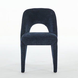 English Elm Dark blue chenille dining chair Set of 2 with hollowed backrest, iron frame, KD assembly, 300lb capacity, luxe comfort W3615P340359