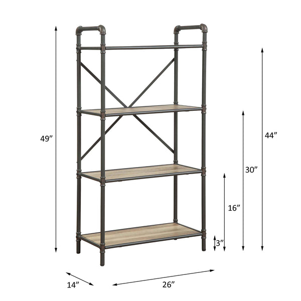 English Elm 4 Tier Bookshelf Industrial Metal Frame with Antique Oak Shelves and Sandy Gray Modern Style, Sturdy Elegance B016P311287