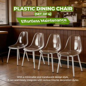 English Elm Dining Chair Set of 4 Ghost Style Acrylic Seat with Slim Metal Legs for Modern Spaces W234P417568
