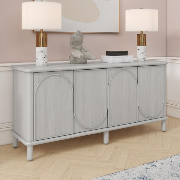 English Elm Selena Whitewashed Wood Credenza with Four Doors and Adjustable Storage Shelves B2733S00012