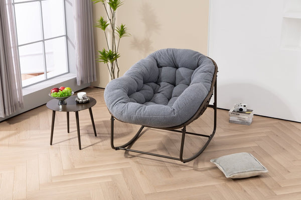 English Elm Outdoor Woven Rattan Egg Rocking Chair with Padded Cushion for Patio Porch Resort Lounge Dark Grey W640P499473