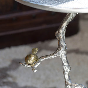 English Elm 16.9x16.9x28" Round Aluminum Side Table Sculptural Bird Branch Art Deco Accent W2078P485329
