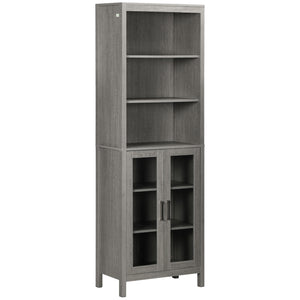 English Elm Kleankin Tall Bathroom Storage Cabinet With Glass Doors, 3 Tier Shelving, Modern Grey Wood Finish W2225P229530