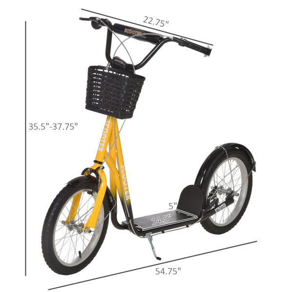 English Elm Aosom Kids Kick Scooter Steel Frame 16 Inch Tires Dual Brakes Basket Adjustable W2225P249786